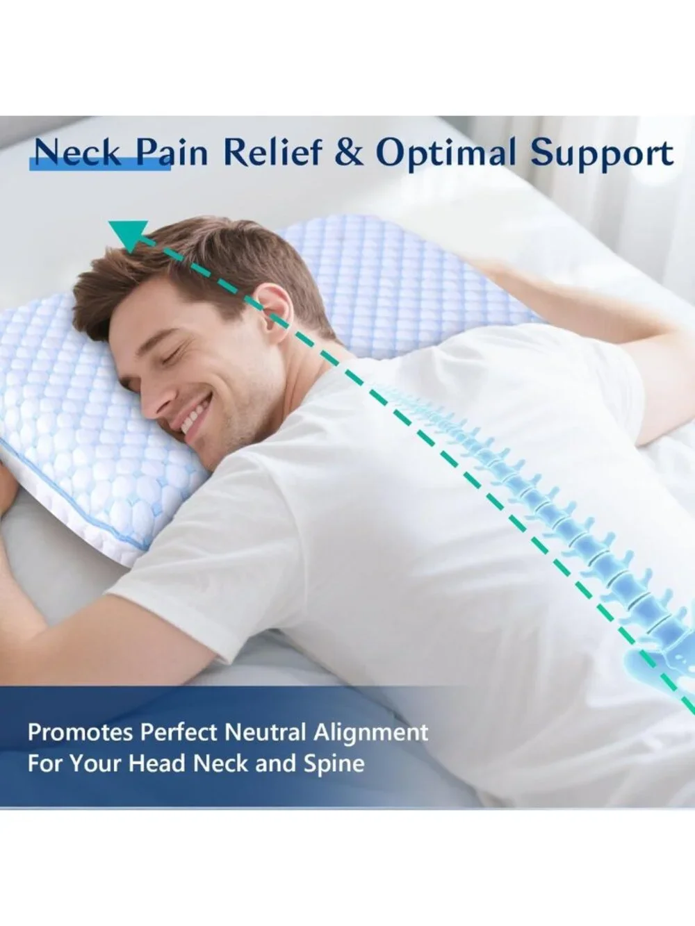 Cooling Gel Thin Pillow for Stomach & Back Sleepers, Ultra Slim Memory Foam 2.25